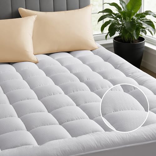 Listado de Acolchado - los más vendidos. 43 Protector de colchón extra grueso, suave para aliviar el dolor de espalda, transpirable, acolchado profundo, bolsillo profundo, 8-21, apoyo ajustable (blanco, individual)