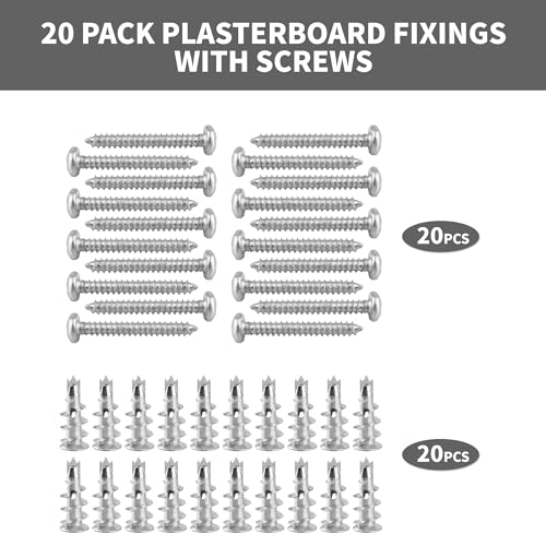 Drywall Anchors and Screws Kit, Self Drilling Anchors, 20PCS Heavy Duty Wall Anchors and 20PCS Screws for Drywall Sheetrock - Image 2