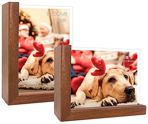 Eykao 4x6 Picture Frame Sets of 2, Farmhouse Solid Wood Photo Frame on Tabletop, Double Sided Photo Frame with HD Acrylic Cover and Wooden Base, Graduation Gifts for Best Friend, Horizontal + Vertical