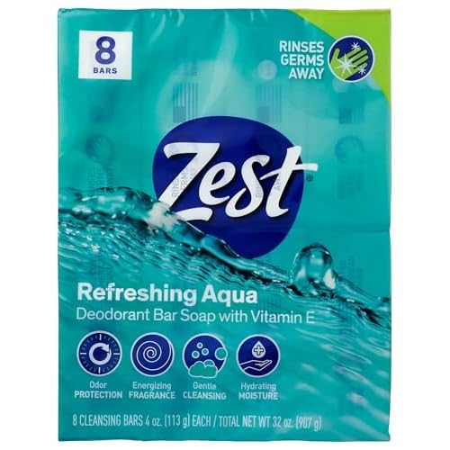 Zest 8-Bar Bath Size Soap, Aqua, 4 Ounce per bar, 8 bars, 32 Ounce