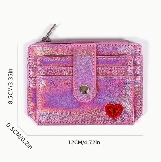 Mothers Day Gifts,Wallet Women,Holographic Glitter Credit Card Holder with Buckle – Pink Synthetic Leather Wallet, Multi-Slot Zippered Coin Purse for Women,Cute Card Wallet (Purple)2