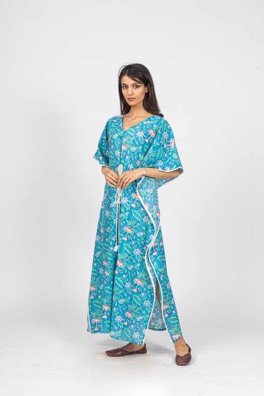 Image of NIHSAMAH Cotton Kaftan Nighty for Women, Printed Premium Stylish Loungewear, Comfortable Nightwear, Sleepwear for Ultimate Relaxation