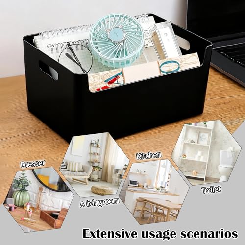 SHEPIN 4 Stück Gekerbte Aufbewahrungsbox Kunststoff Organizer Box Schwarz, Organizer Boxen mit Griff, Bad Aufbewahrungsboxen Plastik Aufbewahrungskorb & Behälter Kunststoffkorb für Badezimmer Kosmetik