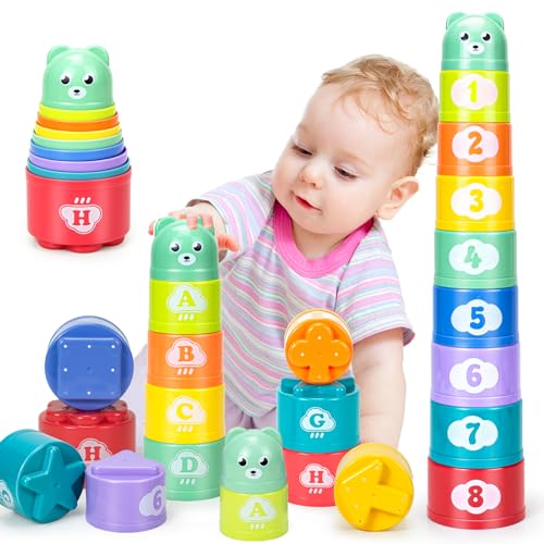 Image of Ynanimery Stacking Cups Toys for Toddlers 1-3, Baby Toys Stacking Cups & Soft Blocks Teething Toys for Babies 6-12 Months Montessori Educational or Bath Fun, Stacking Cups