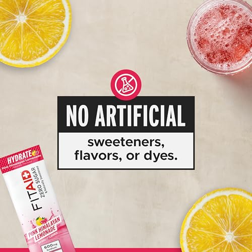 Image of LIFEAID FITAID Hydrate Clean Electrolyte Mix, Zero Sugar, Balanced Electrolyte Ratios: 600mg Sodium, 500mg Potassium, 125mg Magnesium, Pink Lemonade, for Exercise & Active Hydration, 30 Sticks