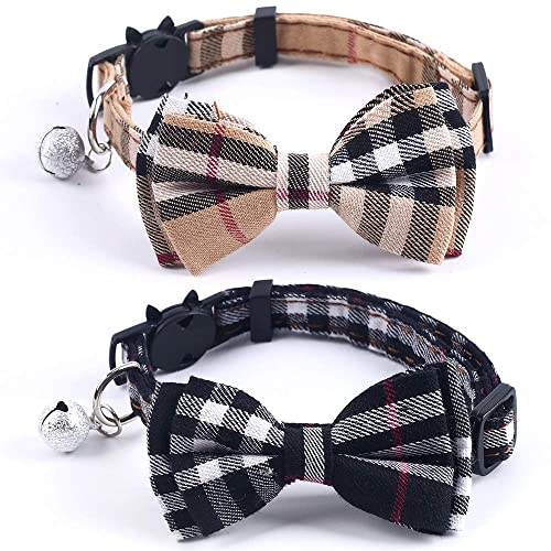 SuperBuddy Cat Collars Breakaway with Cute Bow Bell - 2 Pack Kitten Collar Plaid Cat Collar with...