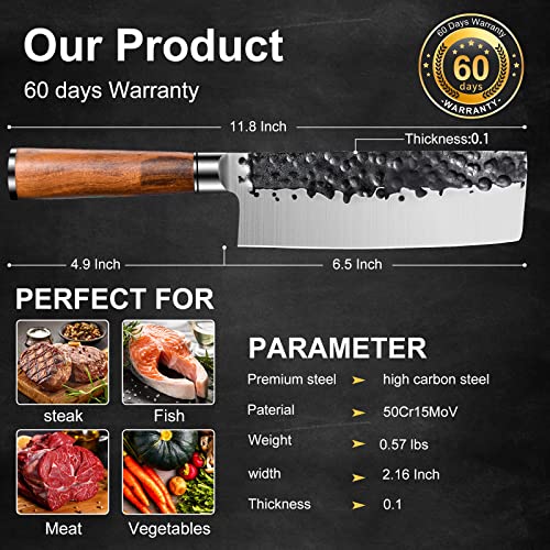 Ink Plums 6.5 Inch Kitchen Nakiri Knife,Vegetable Cleaver Knife Asian Usuba Knife,Stainless Steel With Hand-Forged,Brazilian Rosewood Handle And Gift Box For Family & Restaurant #TOP6