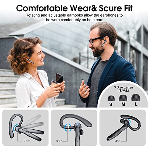 Csasan Bluetooth Headset V5.3, 20H Talk Single-Ear Bluetooth Earpiece With Dual Enc Noise Canceling Microphone, Led Display, Ip7 Waterproof Headphone, Handsfree Earphone For Driving/Business/Office #TOP3