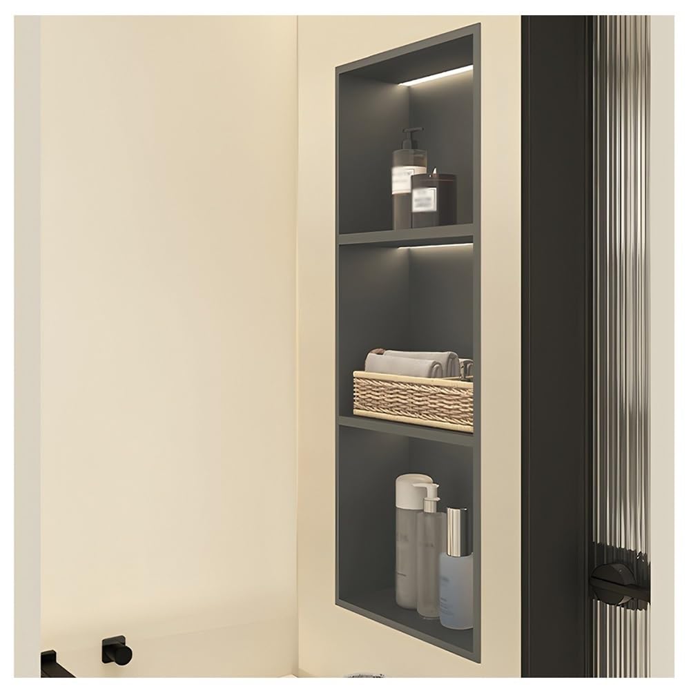 Estante de ducha LED empotrado de 4 niveles, impermeable, de acero inoxidable, para guardar champú, montaje en pared, solución de baño, no necesita azulejos (gris, 1200 x 280 x 125 mm)