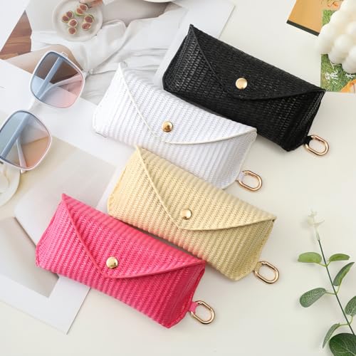 Image of kytasryl PU Straw Weave Glasses Case with Hook, Sunglasses Pouch