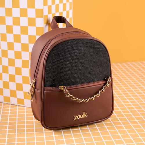 Image of ZOUK Mayra Mini Daypack | Stylish Vegan Leather Backpack for Women with Water-Resistant Lining | Handcrafted Small Day Bag with Gold Zip & Adjustable Straps |