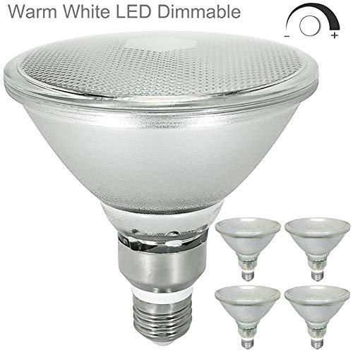 Warm White Dimmable PAR38 LED Flood Light,Full Glass 19W PAR38 Dimmable LED Bulbs,2700K-3000K Soft White Light,CRI80,120 Volts,Indoor/Outdoor (70W-120W Replacement),4-Pack