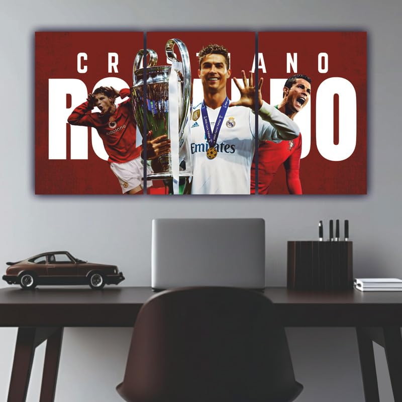 Image of POSTERONN Ronaldo Inspired Abstract Split Poster 36x18 Inch Matte Paper 300GSM Rolled Multicolor Football Wall Art Decor for Bedroom Living Room Office Gym Modern Sports Theme Decoration