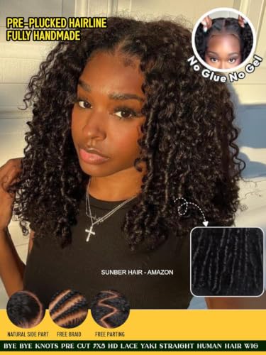 Image of Sunber Curly Texture Premium Hair Wig With Finger Coil Ends Bye Bye Knots 7x5 HD Lace Pre Bleached Invisible Knots 150% Density Pre Cut Lace Put On and Go Glueless Curly Wigs for Beginner 24Inch