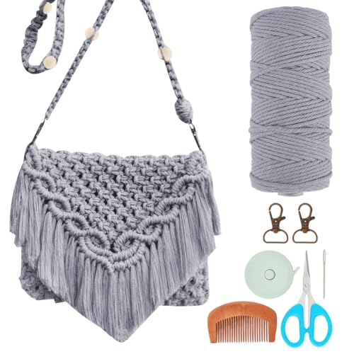 INFUNLY Kit de bolsa de macramê faça você mesmo para adultos iniciantes boho macramê conjunto de bolsa de ombro com borla de contas Hmade kit de bolsa de mão com instruções DIY kit de bolsa de macramê