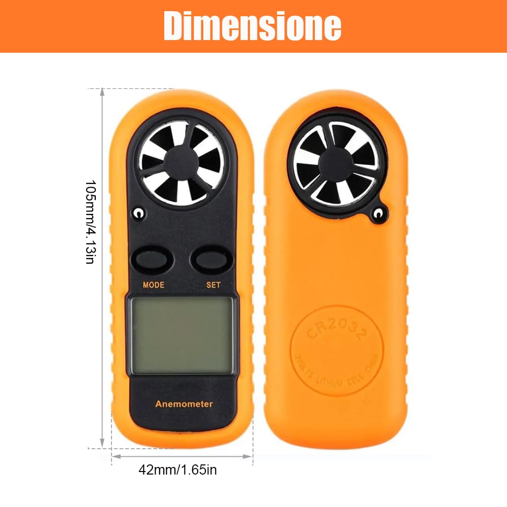 Anemometro Portatile Digitale Esterno per Velocità Vento con Termometro Retroilluminato per Windsurf, Vela, Pesca, Riprese