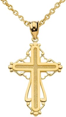 Religious Jewelry 14k Gold Heart Filigree Christian Cross Pendant Necklace