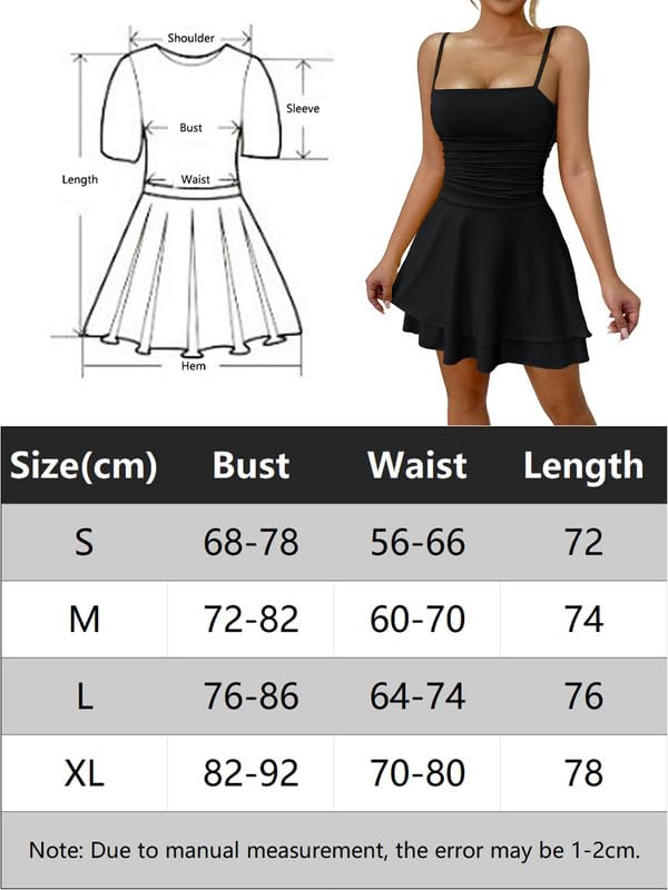 Robe Femme Sexy Mini Robes Bretelles Spaghetti d'Été Elegant sans Manches Col Carré Robe Moulante Chic Bodycon Dos Nu Robes Courte à Double Couche Volants de Soirée Clubbing Cocktail Fête