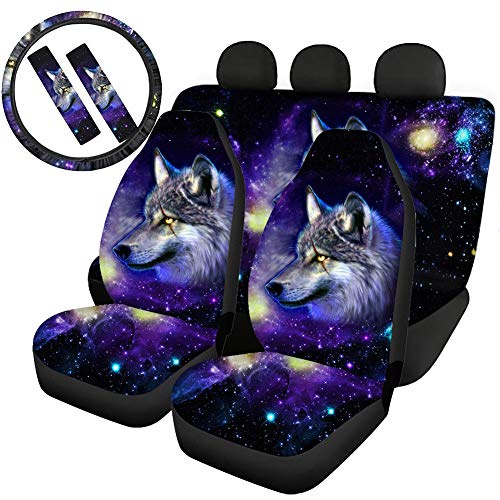 Woisttop Autositzbezüge 2er Set Traumfänger-Wolf Motiv - Universal Für Pkw SUV Lkw
