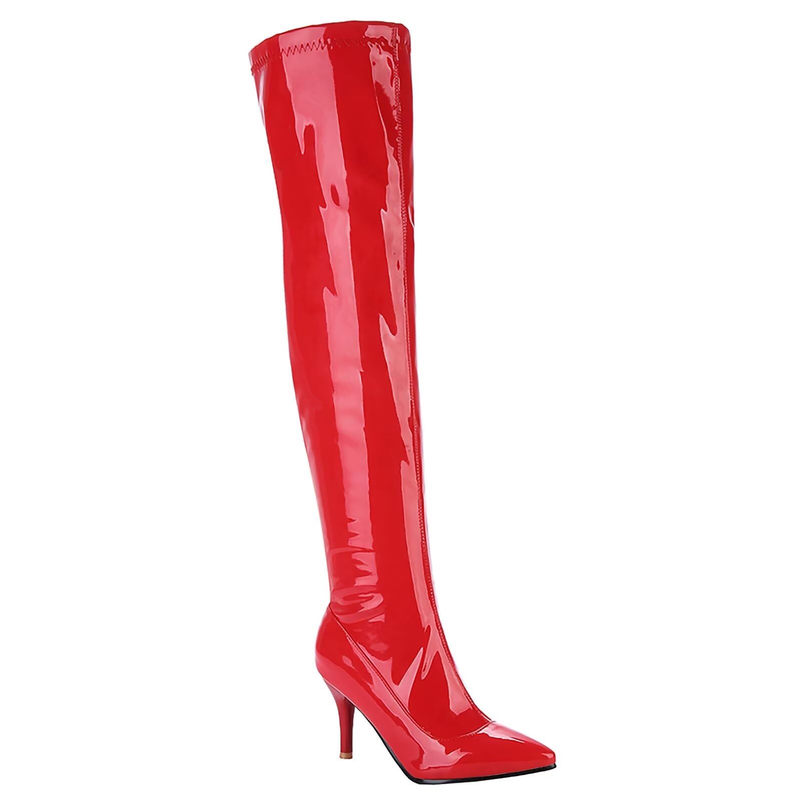 Damen Lack Overknee Stiefel mit Stiletto Absatz und Reißverschluss High Heels Lang Stiefel