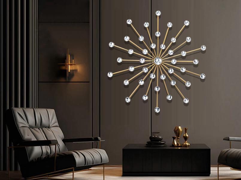 Image of ZOVE Modern Gold Starburst Crystal Wall Art - Luxury Metal Sunburst Wall Decor for Living Room, Bedroom & Hallway - Elegant Decorative Wall Accent Size : 19.5 x 19.5 Inch