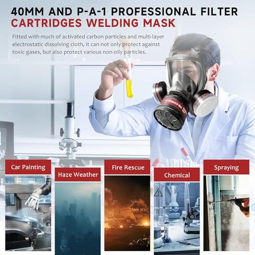 Image of Serplex Gas Masks with 10 Replacement Activated Carbon Filter Sheets, Gas Mask for Men, Reusable Full Face Respirator Mask Reusable Respirator Mask for Painting, Woodworking, Construction, Spraying
