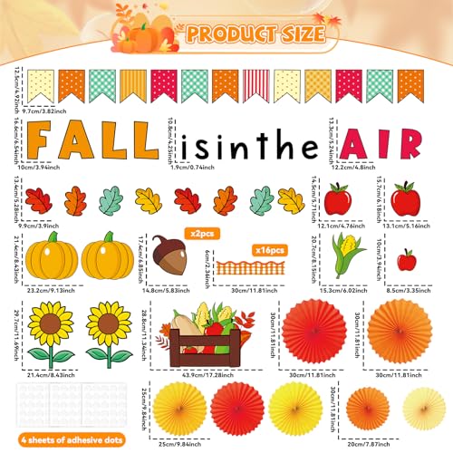 Image of Fall Thanksgiving Bulletin Board Set for Classroom Decoration Fall is in The Air Paper Cutouts with 3D Paper Fans Autumn Leaves Pumpkins Bulletin Board for School Office Harvest Wall Decor