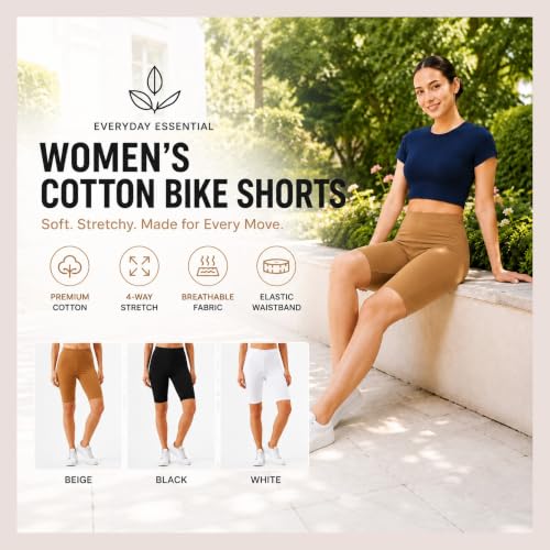 Image of Women's Cotton Lycra Cycling Shorts | 95% Cotton 5% Spandex | Stretchable Knee Length Tights for Gym, Yoga & Sports
