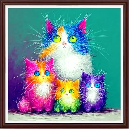 Image of Dooxvey Counted Cross Stitch Kits for Adults 11CT Printed Cross-Stitch Patterns Cross Stitching Embroidery Kit Stamped or Counted Needlepoint Kits- Four Colorful Cats 18x18 inch