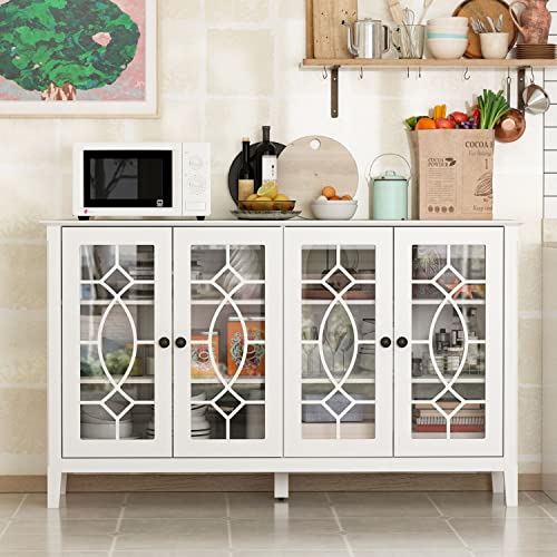 FAMAPY Credenza Sideboard Buffet Cabinet with Adjustable Shelves & Glass Doors, Buffet Sideboard with Wooden Legs, for Kitchen White (53.9”W x 15.7”D x 31.9”H) FAMAPY Credenza Sideboard Buffet Cabinet with Adjustable Shelves & Glass Doors, Buffet Sideboard with Wooden Legs, for Kitchen White (53.9”W x 15.7”D x 31.9”H)