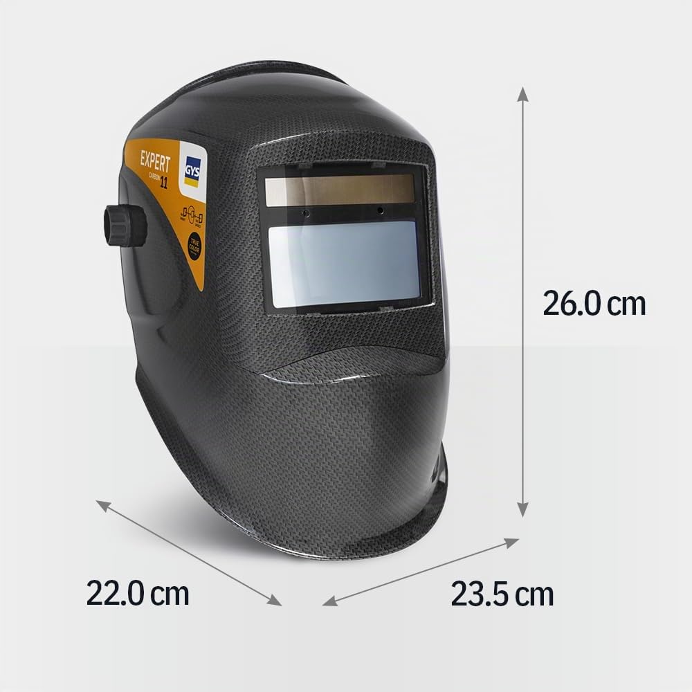 GYS, Masque de Soudage LCD EXPERT 11 CARBON True Color, Teinte 3/11, Champ de Vision 100x49mm, Assombrissement Auto 0,50ms, Classe Optique 1/1/1/1, pour MMA, TIG, MIG/MAG