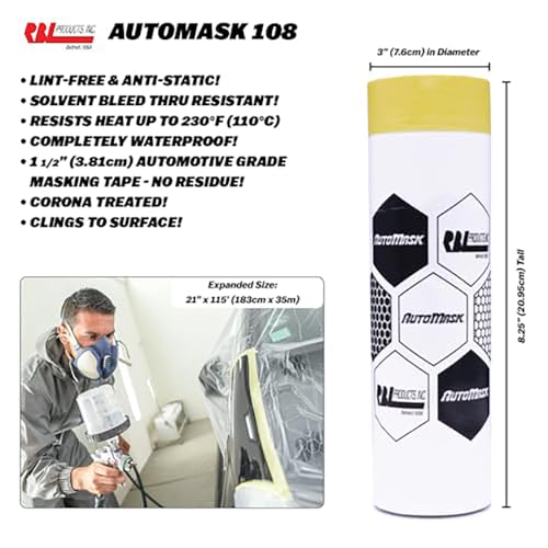 Image of RBL 109 AutoMask 72 inch x 115' Refill Roll - Pre-Taped, Lint-Free, Waterproof, Anti-Static Paint Masking Film - Heat & Solvent Resistant