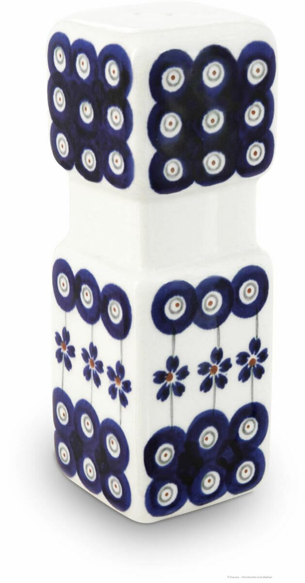 Bunzlauer Keramik extra großer 15 cm hoher Salzstreuer XL retro Design viereckig quadratisch geradlinig 5,4x5,4x15cm im Dekor 166a