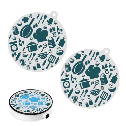 KR KITCHENRAKU ihマット ihクッキングヒーターマット 温度変化により色が変わる白系グリーンtoブルー 柄2 24cm 2枚 滑り止め 夏っぽい 傷防止 シリコンマット 断熱パッド