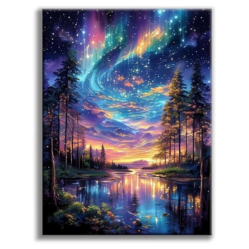 Image of Flavizo Diamond Painting Kit for Adults, DIY Craft with Drill Rhinestones Canvas, Creative Diamonds Artwork, Handmade Decoration Sparkling Home Wall Display (Dark Forest)