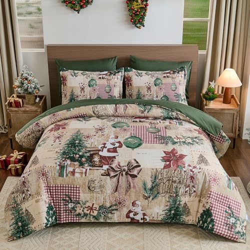 Xruibed Christmas Duvet Cover Set Queen, 3 Pieces Christmas Bedding