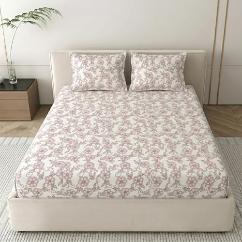 Image of Mafatlal 186 TC Grace Cotton Bedsheet for Double Bed | Pure Cotton Fabric | 90 x 100 Inches | Soft, Durable & Comfortable | Includes 2 Pillow Covers