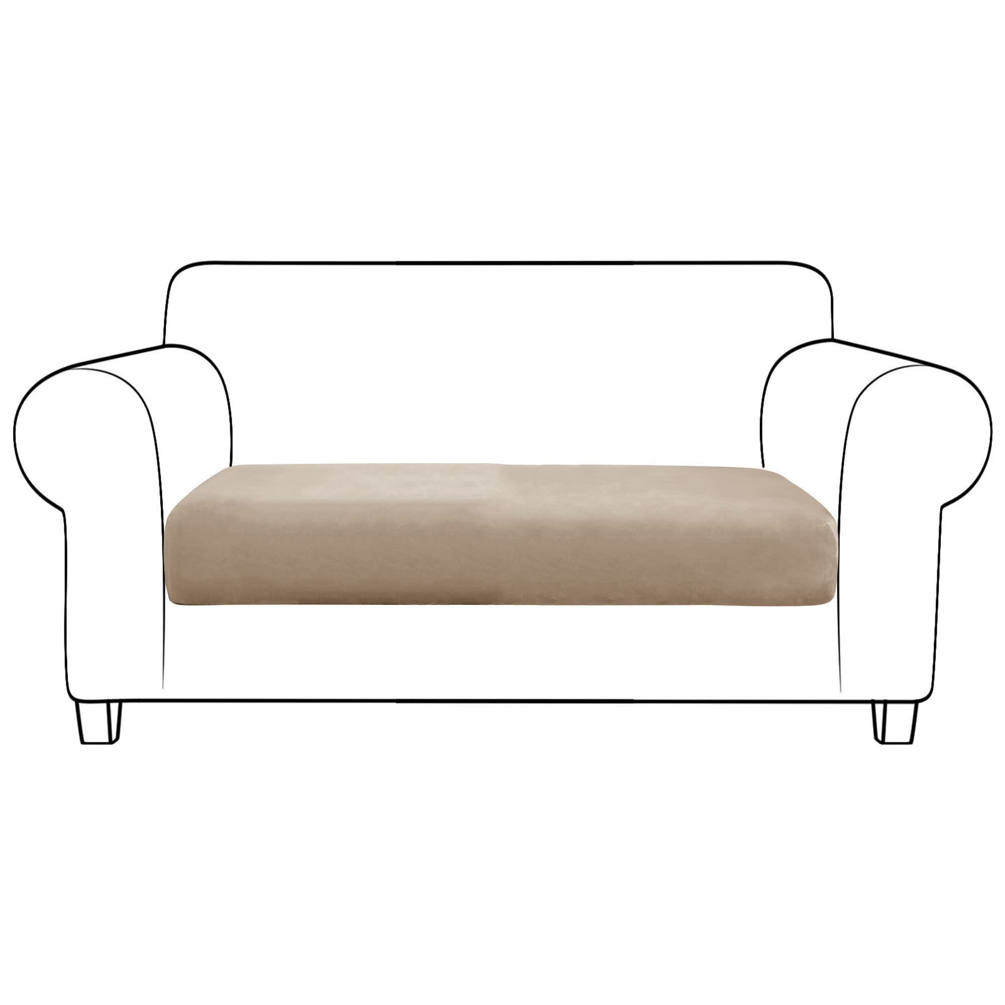 SVFOEBJM Velvet Sofa Seat Cushion Covers, Sofa Cushion Covers Stretch Couch Cushion Cover Soft With Elastic Bottom Sofa Seat Cover For Chair Sofa-Taupe-2 seats