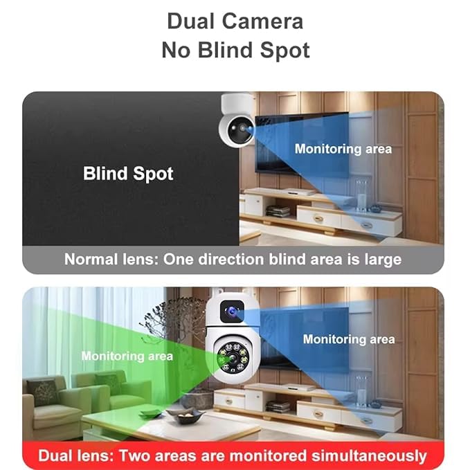 Image of Dual Lens 5MP+5MP Smart WiFi PTZ Security Camera, 360 Rotation, Color Night Vision 20m, Motion Alerts, Two-Way Audio, App Remote Access, 128GB SD Support, Indoor Outdoor CCTV Surveillance Cam