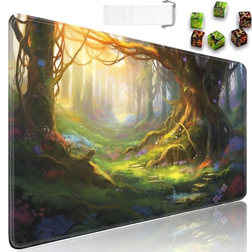 MTG - Tapete de juego + bolsa de viaje con cordón + 6 contadores de dados, para juegos de cartas coleccionables de mesa o alfombrilla de mouse grande, goma antideslizante de 24 x 14 pulgadas, tapete
