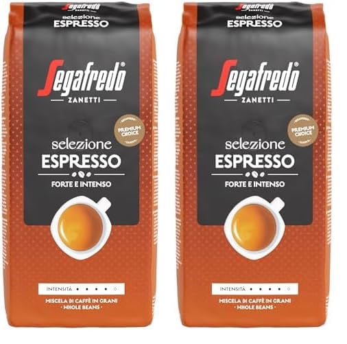 Segafredo Zanetti Selezione Espresso - Ganze Bohne (1 kg Packung) - Geeignet für alle italienischen Kaffeespezialitäten - Mittlerer bis dunkle Röstung, starke und intensiver Geschmack (Packung mit 2)
