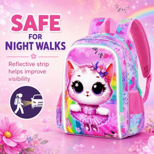 Image of CCJPX 3PCS Cat Backpack for Girls, 16 inchKids Ballet Preschool Bookbag with Lunch Box, Cute Ballet Water Resistant School Bag for Elementary Kindergarten Toddler