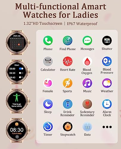 BOCLOUD Smart Watch for Women, Smartwatches for iPhone Android, with Blood Oxygen/Heart Rate/Sleep Monitor/Message Dispaly/Make Calls, IP68 Fitness Tracker with Multiple sports Modes (Rose Gold)