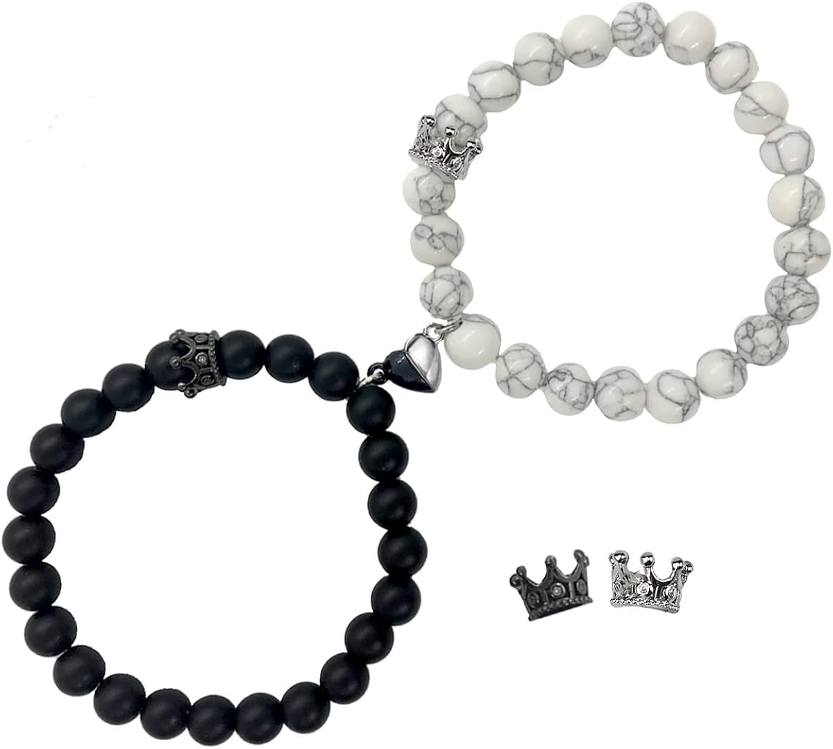 Ymeeaa Couples Bracelets King&Queen Crown His and Her Bracelets Heart Matching Bracelets Long Distance Relationship Gifts for Boyfriend and