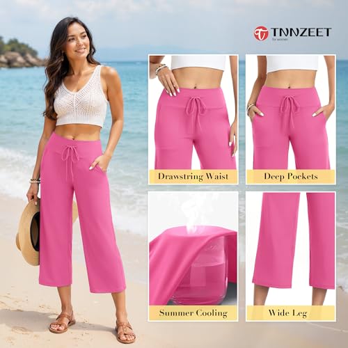 Image of TNNZEET 3 Pack Women's Wide Leg Pants with Pockets - Casual Loose Yoga Trouser Pants Sweatpants Palazzo Lounge Pajama Pants