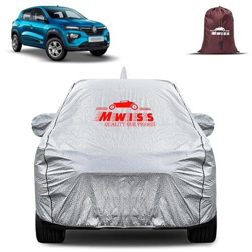 Image of Waterproof Car Body Cover for Renault Kwid | Mirror & Antenna Pocket Anti-Scratch with Soft Cotton Inner Lining Triple Stitched Protection| Heat Resistant | Rain Protection (Silver)
