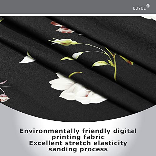 Buyue 4 Pcs Bar Stool Covers, Luxury Dia.16-18" Round Cotton Feeling Printing Stretchy Washable Dustproof Stool Seat Slipcover, L-4 Counts- Black+ Flower Printed #TOP4