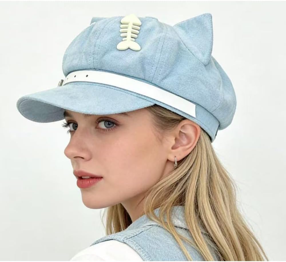 Y2K Cute Style Cat Ear Painter Hat Women's High End Casual Versatile Octagonal Hat