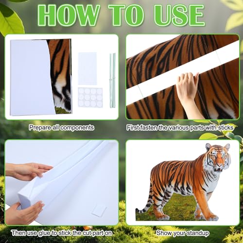 Image of Geelin 4ft Tiger Cardboard Cutout Life Size Animal Stand up Safari Jungle Photo Booths Prop Cut Out for Zoo Safari Jungle Themed Tiger Birthday Party Decoration Supplies