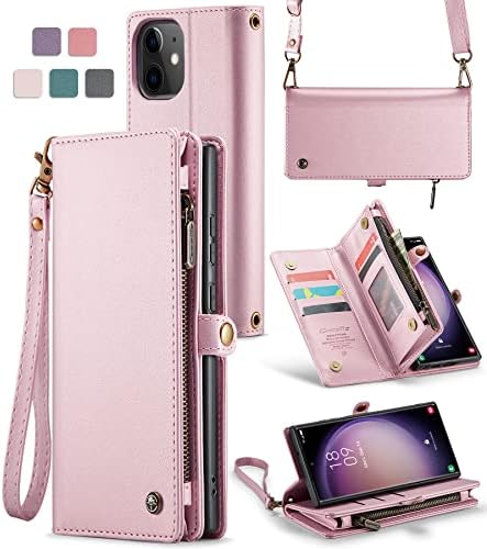 ASAPDOS iPhone 12 Mini Case Wallet,Retro PU Leather Strap Wristlet Flip Case with Magnetic Closure,[RFID Blocking] Card Holder and Kickstand for Men Women Rose Gold